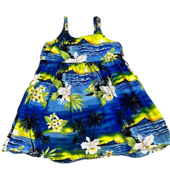 Favant Hawaiian Girls Sundress Blue & Green Size 7-8 - Picture 2 of 4